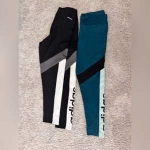 Adidas leggings- two pairs - size L- black and teal